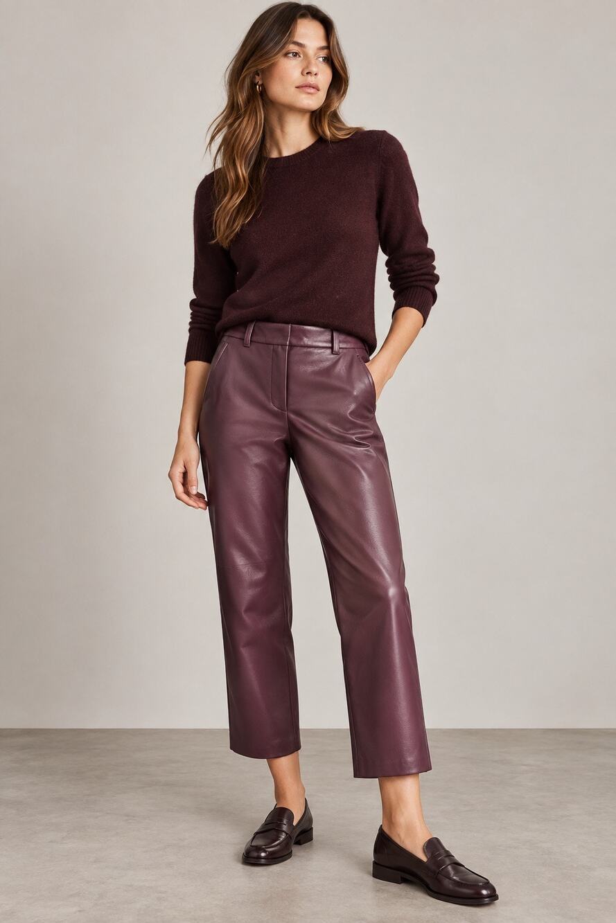 Aritzia Babaton Command Cropped Vegan Leather Pants Rich Maroon NWT | Size 00